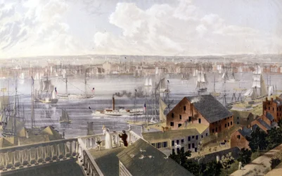 View of New York Harbour. Lithography Around the Middle of the 19th Century