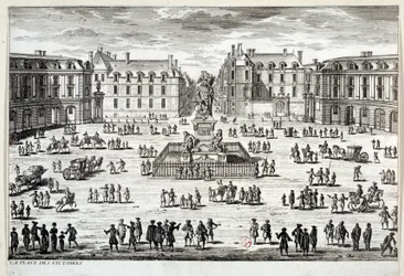 View of Place des Victoires in Paris with the statue of Louis XIV