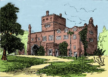 View of Tavistock Abbey, residence of Francis Drake (1540-1596), privateer and British explorer. Illustration of the 19th century