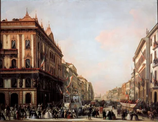 View of Venezia Street with Carnival Float, Milan