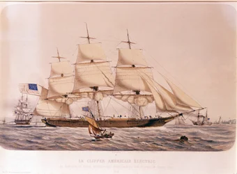 View of the American Clipper Electric. Lithograph of 1854