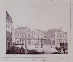 View of the Royal Palace in Paris. Engraving from 1820