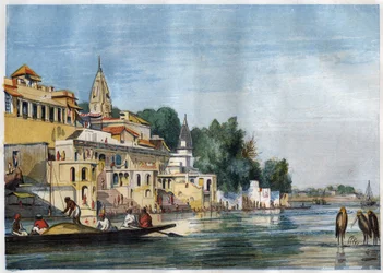 View of the Sutti Chowra Ghat on the Ganges, in Cawnpore, India in 1857