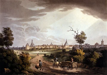 View of the city of Leipzig in Germany. Lithograph from around 1820