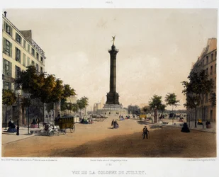 View of the Column of July (Place de la Bastille) from Boulevard Beaumarchais