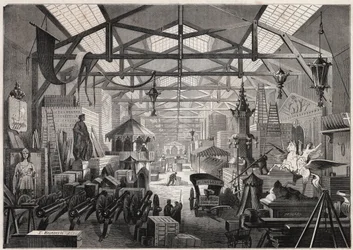 View of the construction workshops of Eugene Delessert, company organizing public parties, avenue Dauphine in Paris - Engraving in 