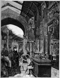 View of the Museum of Comparative Architecture, at the Palais du Trocadero in Paris in 1882. Engraving in 