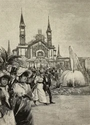 Visitors in Front of Sport Building at United Exhibitions, Milan, Italy