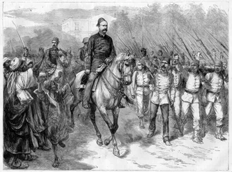 War in Egypt - The emissaries of Arabi Pasha recruiting soldiers among the tribes to fight against the British - Arabi Pasha and his troops in 1882