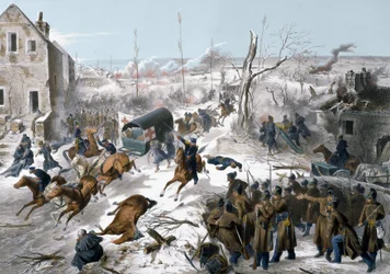 War of 1870 between France and Prussia: Red Cross during the Battle of Bapaume in the Pas de Calais on 2 and 3/01/1871 which saw the victory of the army of the North led by General Faidherbe against the Prussians