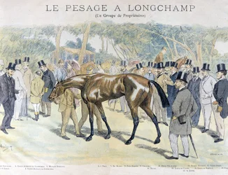 Weighing at Longchamp and a Group of Horse Owners