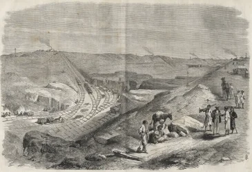Work on the Suez canal 1864 - Construction site and drilling work on the Suez Canal in 1864
