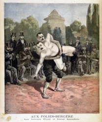 Wrestlers Pierri and Ussouf Ismaillolo at the Folies Bergère in Paris. In Le Petit Journal, on 31/03/1895