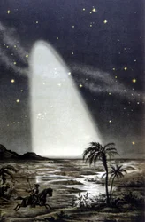 Zodiacal light phenomenon on the Mexican savannah. 19th century colour lithography.