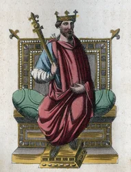 Portrait of Otto I, also known as Otto the Great (912-973), Holy Roman Emperor (Otto I of the Holy Empire, Otto the Great; Ottone I di Sassonia, detto Ottone il Grande) - engraving from “Usi e Costumi di Tutti i Popoli dell
