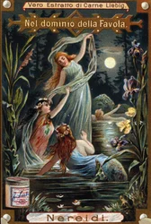 Representation of Nereides, Marine Nymphs. 19th century Chromolithography