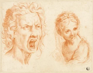 Grimacing Male Head, Bust of Girl