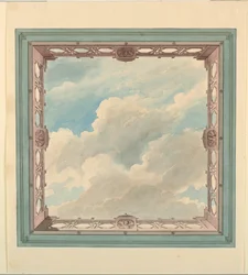 Ceiling Design with Fretwork Balcony and Open Sky, possibly for Conservatory/Music Room, or Dining Room, ca. 1820