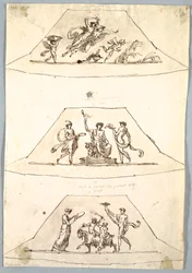 Decorative Project: Three Trapezoids with Flora and Zefiro, ca. 1815