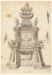 Drawing, Design for a Catafalque for the Memorial Service of a Pope, Probably Clement XI, 1721
