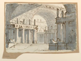 Stage Design, Vaulted Classical Building, ca. 1800