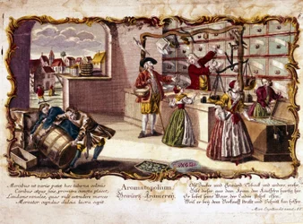 18th century engraving representing a perfumery