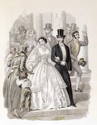 A bourgeois wedding, engraving from 1860