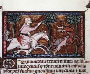 A noble hunting a deer. 15th century manuscript
