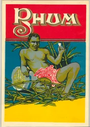 A young Black man, naked, holding a glass of rum, advertisement