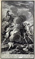 Achilles, covered with his new weapons, having rigorously attacked the Trojans, threw himself with fury at Hector, whom he was ready to slaughter to his resentment, but Apollo covered him with a thick cloud the delivre of this danger. Illustration of book 