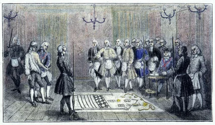 An Apprentice Lodge in Paris, circa 1740: This Scene Depicts the Reception of an “Apprentice” Freemason (on the Floor, the Painting of the Apprentice Lodge) - after an Engraving of the Time.