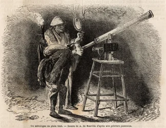 An Astrologer Searches the Sky in the Open Air Using His Telescope. Engraving to Illustrate the Voyage to Japan, in 1863-1864, by Aime Humbert, Minister of the Swiss Confederation, in Le tour du monde, nouveau journal des voyages published under the dir
