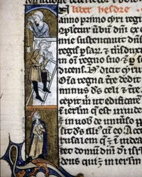 An illumination depicting a construction scene in the 14th century.
