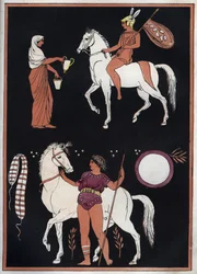 Ancient Greece - Way to mount a horse - engraving from "Usi e Costumi di Tutti i Popoli dell