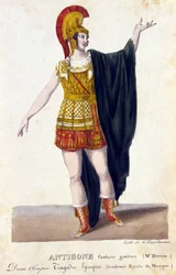 Antigone warrior costume. 18th century engraving