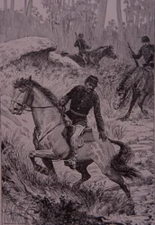 Black Trackers Pursuing Bushrangers in Australia (Engraving)