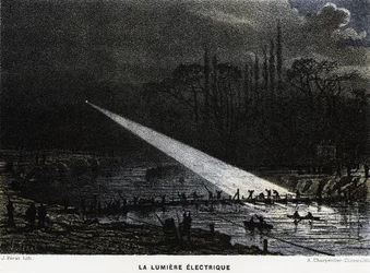 Building Defences Across the Seine at Night Using Arc Light. Franco-Prussian War