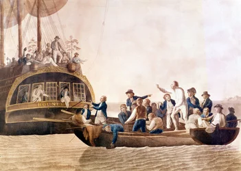 Captain William Bligh (1754 - 1817) of the Bounty abandoned by his crew
