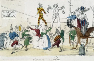 Carnival of Paris, Boulevard des Italians - 18th Century Engraving, Carnavalet