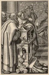 Charlemagne receiving the gift of a clepsydra (water clock) from Harun al-Rashid - In 797 the caliph of Baghdad, Haroun ar-Rachid (765-809), offers Charlemagne a clepsydra (water clock, time measurement) emblematic of the technological know-how of Arab