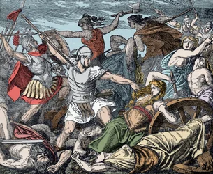 Cimbric Women Defend Their Wagon Fort - Roman Antiquity, Cimbrian War: the sacrifice of Cimbrian women against Roman soldiers