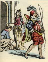 Cinderella frees the mice that turn into horses and a rat as coachman. Illustration of Charles Perrault