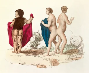 "Complete Works of Buffon": Natural History of Man: young Black person with hirsutism and Siamese (engraving)