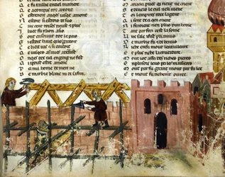 Construction scene. Miniature from the “Roman de Troie” by Benoît de Sainte-Maure. 14th century, Biblioteca Marciana, Venice.