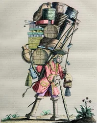 Costumes of Paris Through the Century - Engraving No. 81 Entitled Admire la Force - Caricature Made by Druggists Against Armand Nompar II de Caumont (1679-1761) Duke of La Force Accused of Monopoly in 1721