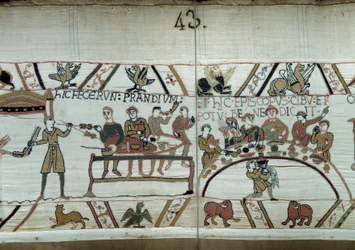 Debarques in England, the Arms of William the Conqueror (1027-1087) Make a Feast While Waiting to Fight the Saxon Weapons of Harold II. Guillaume is Surrounded by Barons and the Bishop Odon (detail)