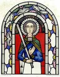 Engraving representing the stained glass of Saint Timothy, from the Church of Neuviller
