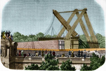 Erection of the obelisk of Louqsor (Luxor) on Place de la Concorde. Paris, 25 October 1836