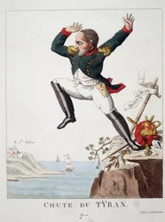Fall of the tyrant: Napoleon jumping from Mount St John (The Battle of Waterloo) to St. Helene Island - in 