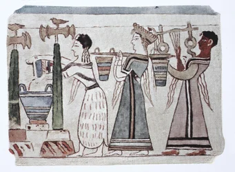 Fashion, Aegean Phoenician Culture, 2000-500 B.C. Women with Water Buckets Behind a Harpist